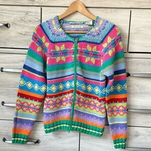 Cool multicolor vintage zip-up sweater by
DAVID BROOKS Knitted by Hand Women's S